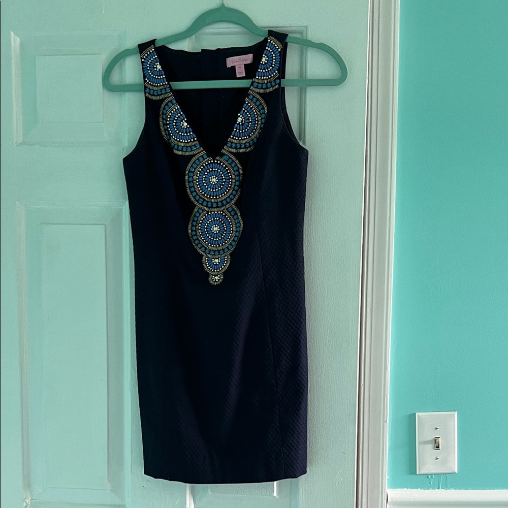 Lilly Pulitzer Navy Sleeveless V-Neck Sheath Mini Dress